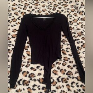 American Eagle Black Lace Ribbed Bodysuit
